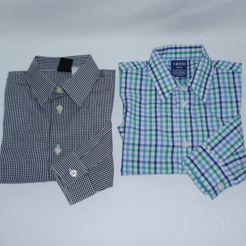 Lot of 2 Izod Van Heusen Boys Dressy Button Up Shirts Long Sleeves Sz 4 Checks